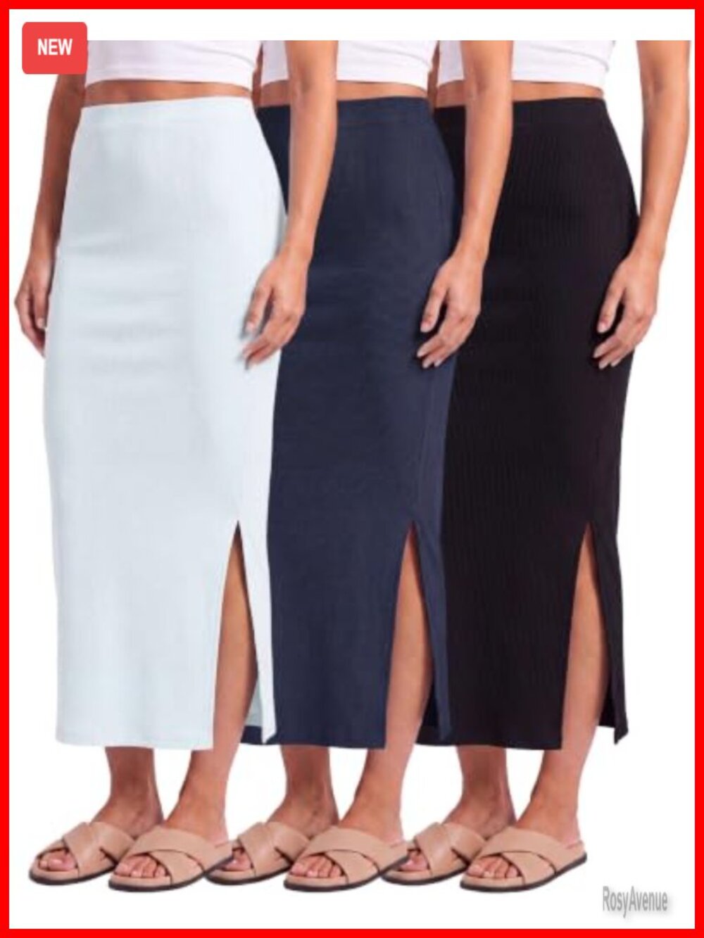 3 Pack Ribbed High Waisted Maxi Skirt with Side Slit - Casual Pencil Skirt